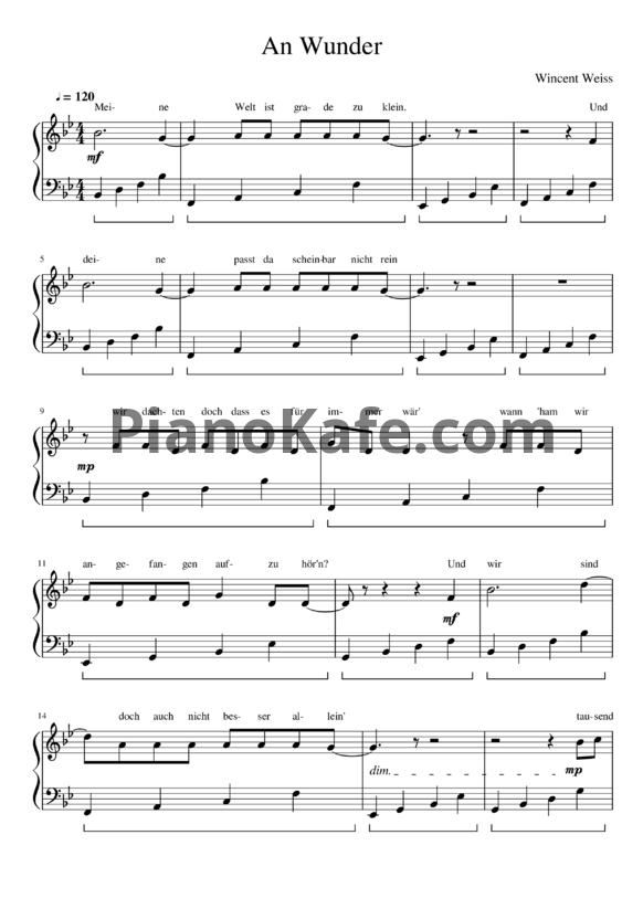 Ноты Wincent Weiss - An wunder - PianoKafe.com