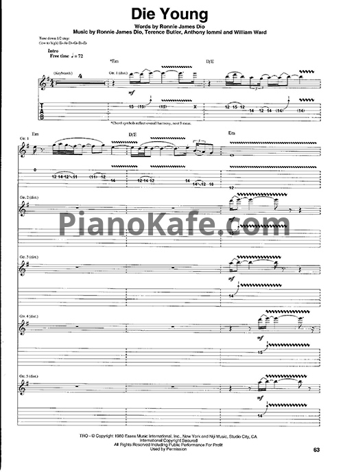 Ноты Black Sabbath - Die young (Guitar tabs & Voice) - PianoKafe.com