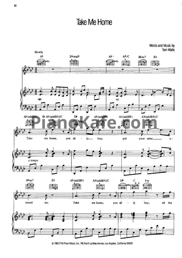 Ноты Tom Waits - Take me home - PianoKafe.com