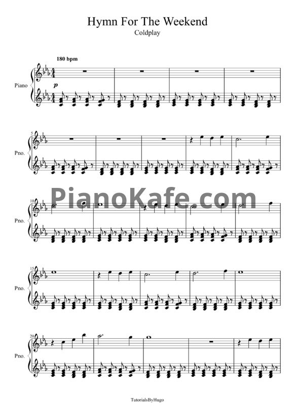 Ноты Coldplay - Hymn for the weekend (Версия 2) - PianoKafe.com