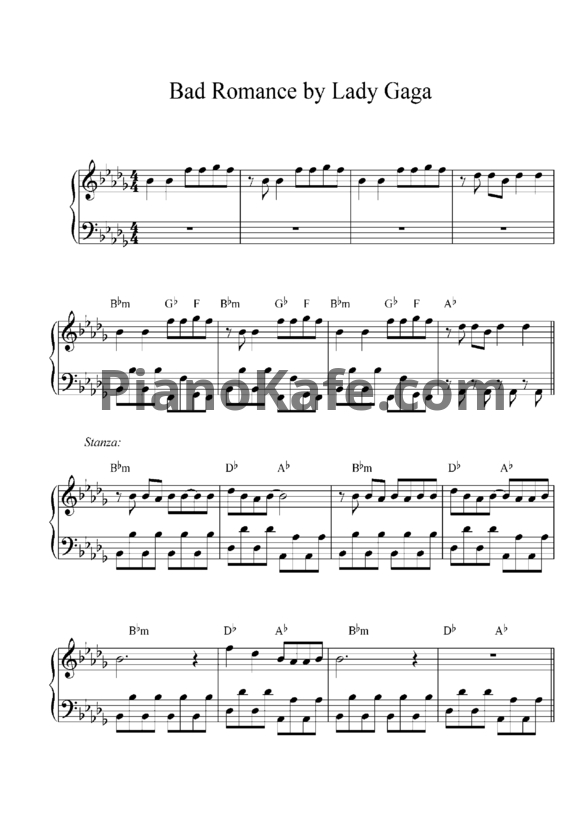 Ноты Lady Gaga - Bad romance - PianoKafe.com
