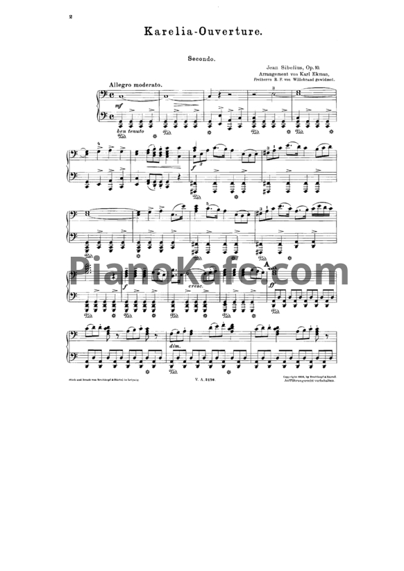 Ноты Ян Сибелиус - "Карелия". Сюита для оркестра (Op. 10). Обработка для фортепиано в 4 руки К. Экмана - PianoKafe.com