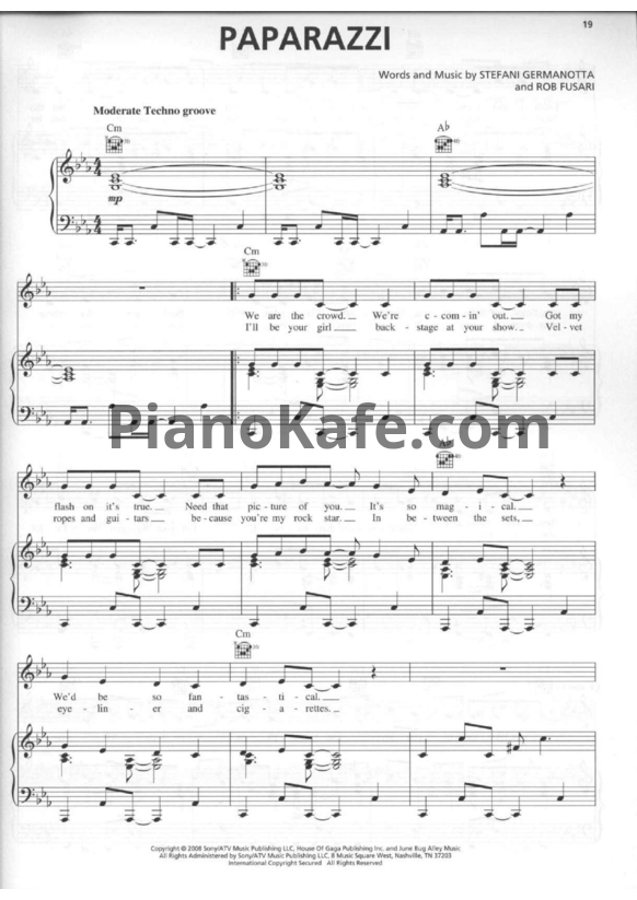 Ноты Lady Gaga - Paparazzi - PianoKafe.com