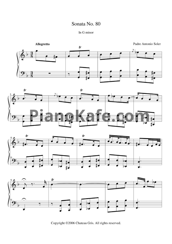 Ноты Antonio Soler - Sonata No. 80 in G minor - PianoKafe.com