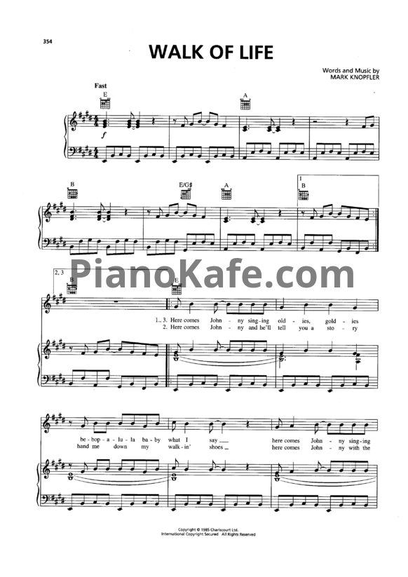 Ноты Dire Straits - Walk of life - PianoKafe.com