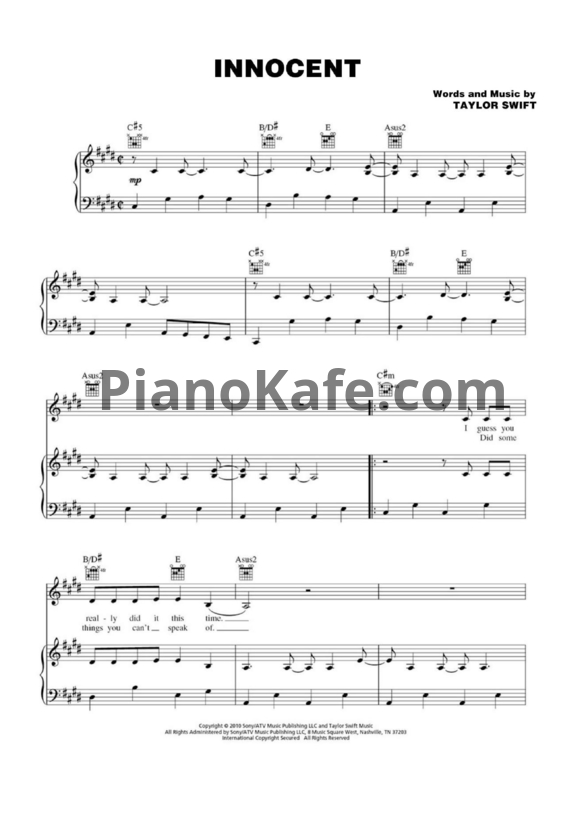 Ноты Taylor Swift - Innocent - PianoKafe.com