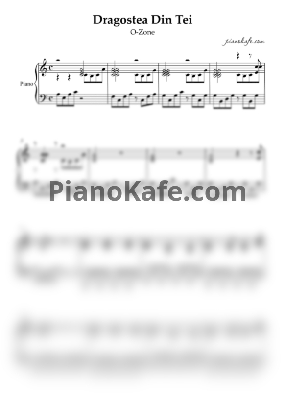 Ноты O-Zone - Dragostea Din Tei - PianoKafe.com
