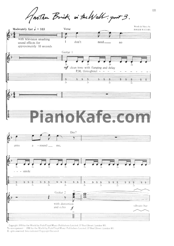 Ноты Pink Floyd - Another brick in the wall. Part 3 (Guitar tabs) - PianoKafe.com