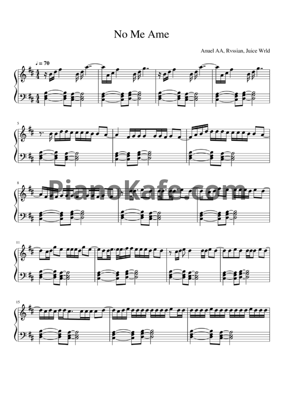 Ноты Anuel AA, Rvssian, Juice WRLD - No me ame - PianoKafe.com