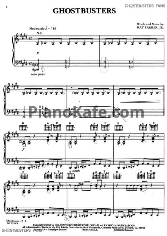 Ноты Ray Parker Jr. - Ghostbusters theme - PianoKafe.com