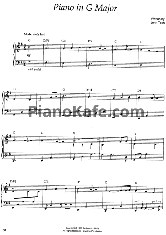 Ноты John Tesh - Piano in G major - PianoKafe.com