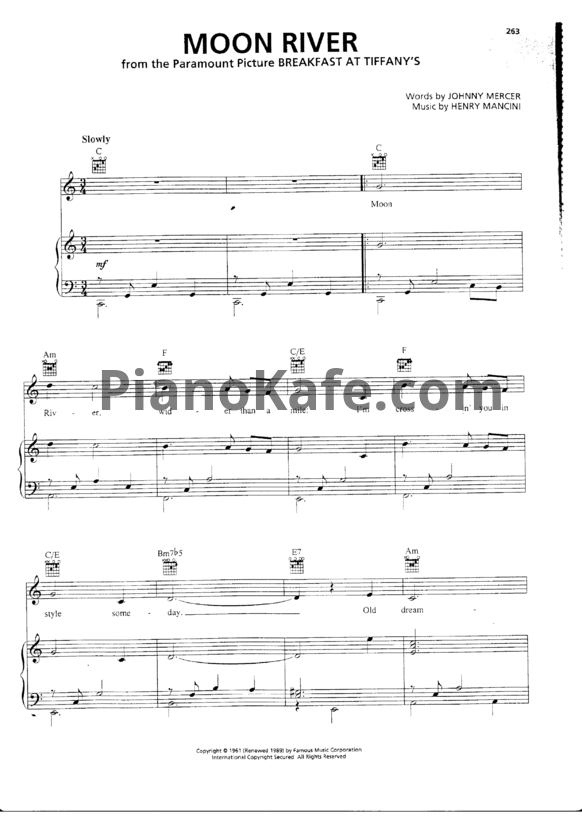 Ноты Henry Mancini - Moon river (Версия 4) - PianoKafe.com