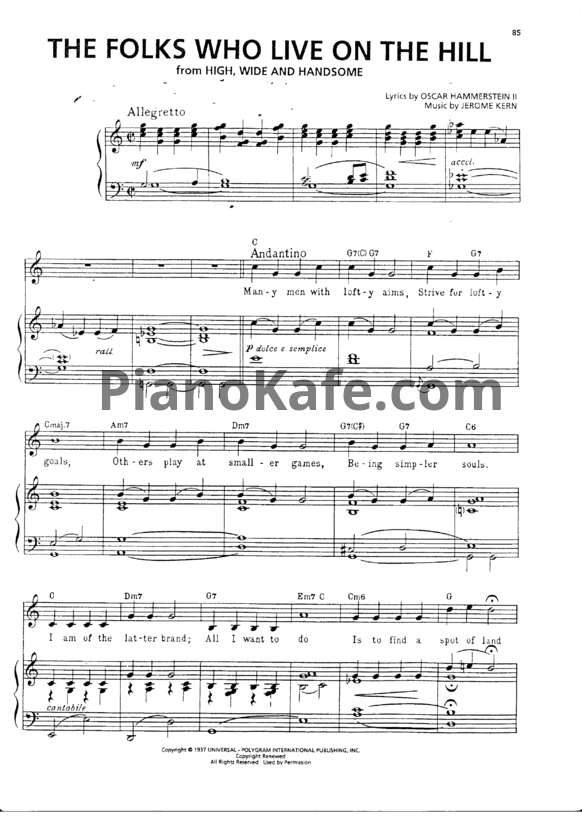 Ноты Jerome Kern - The folks who live on the hill - PianoKafe.com