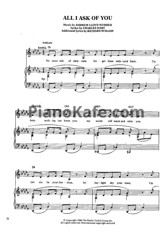 Ноты Andrew Lloyd Webber - All I ask of you - PianoKafe.com