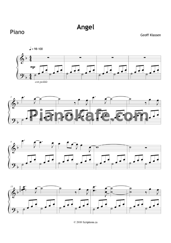 Ноты Geoff Klassen - Angel (Piano) - PianoKafe.com