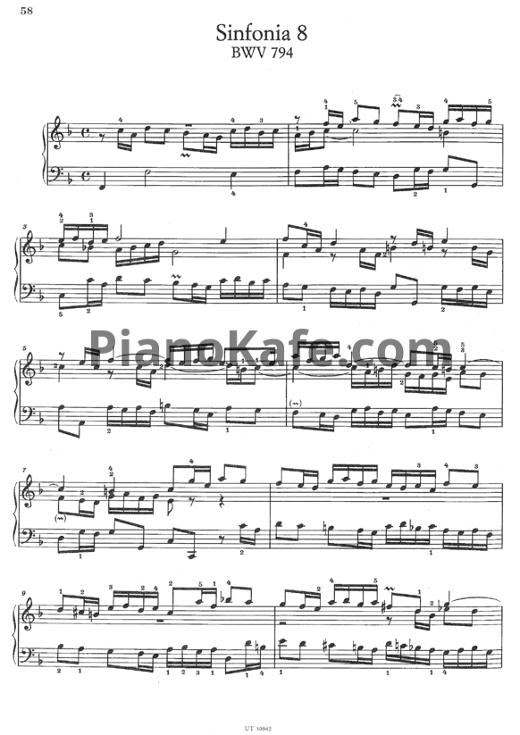 Ноты И. Бах - Симфония №8 (BWV 794) - PianoKafe.com