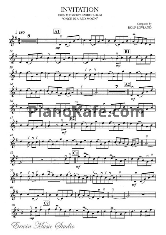 Ноты Secret Garden - Invitation (для скрипки) - PianoKafe.com