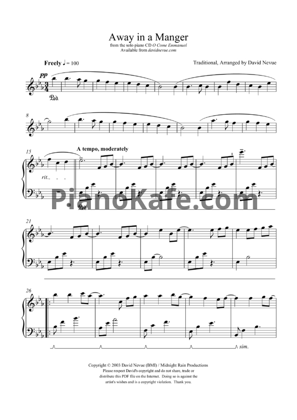 Ноты David Nevue - Away in a manger - PianoKafe.com