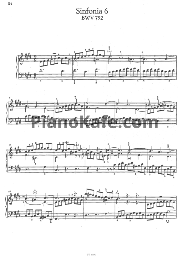 Ноты И. Бах - Симфония №6 (BWV 792) - PianoKafe.com