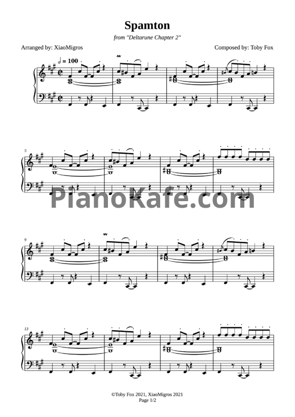 Ноты Toby Fox - Spamton - PianoKafe.com