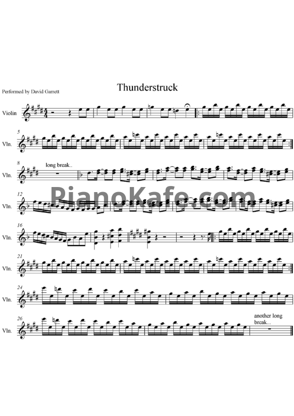 Ноты David Garrett - Thunderstruck - PianoKafe.com