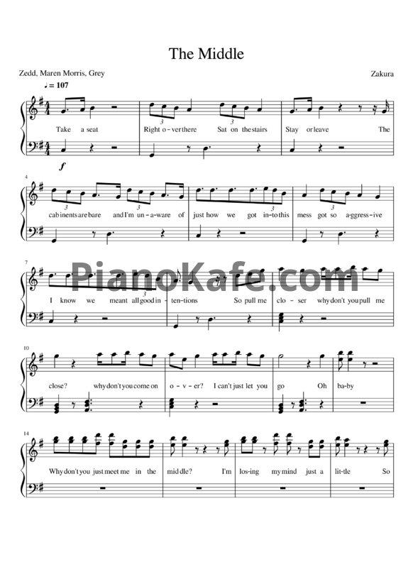 Ноты Zedd, Maren Morris, Grey - The middle - PianoKafe.com