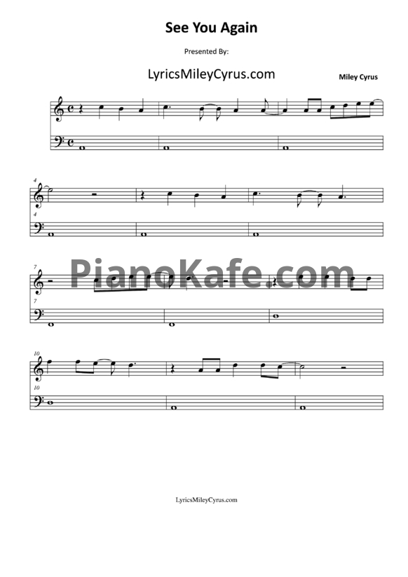 Ноты Miley Cyrus - See you again - PianoKafe.com