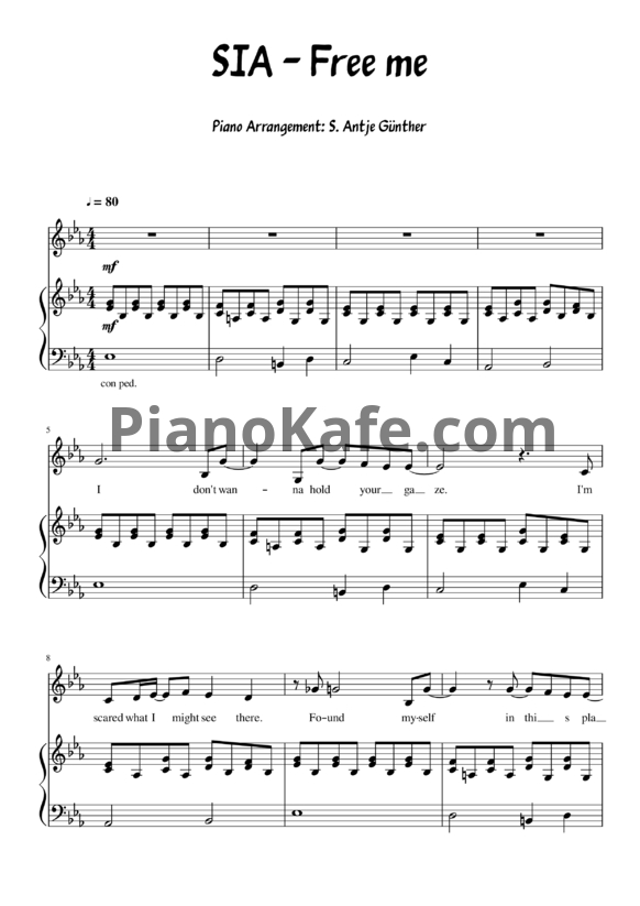 Ноты Sia - Free me - PianoKafe.com