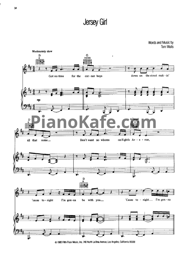 Ноты Tom Waits - Jersey girl - PianoKafe.com