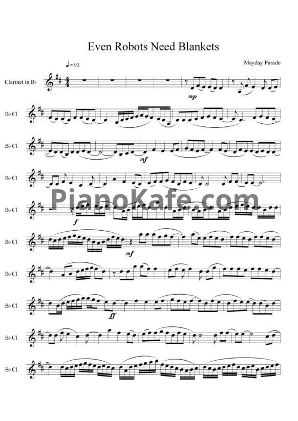 Ноты Mayday Parade - Even robots need blankets (кларнет) - PianoKafe.com