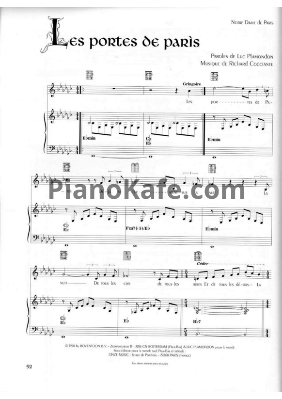 Ноты Riccardo Cocciante - Les portes de Paris - PianoKafe.com