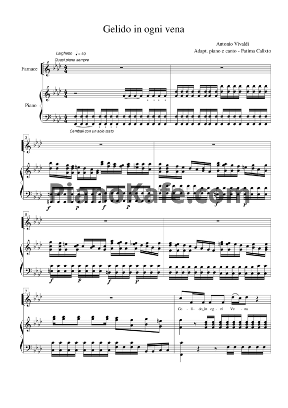 Ноты Антонио Вивальди - Gelido in ogni vena - PianoKafe.com