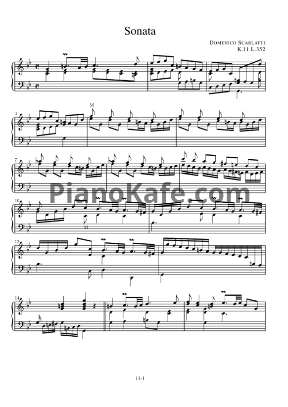 Ноты Д. Скарлатти - Соната K11/L352 - PianoKafe.com