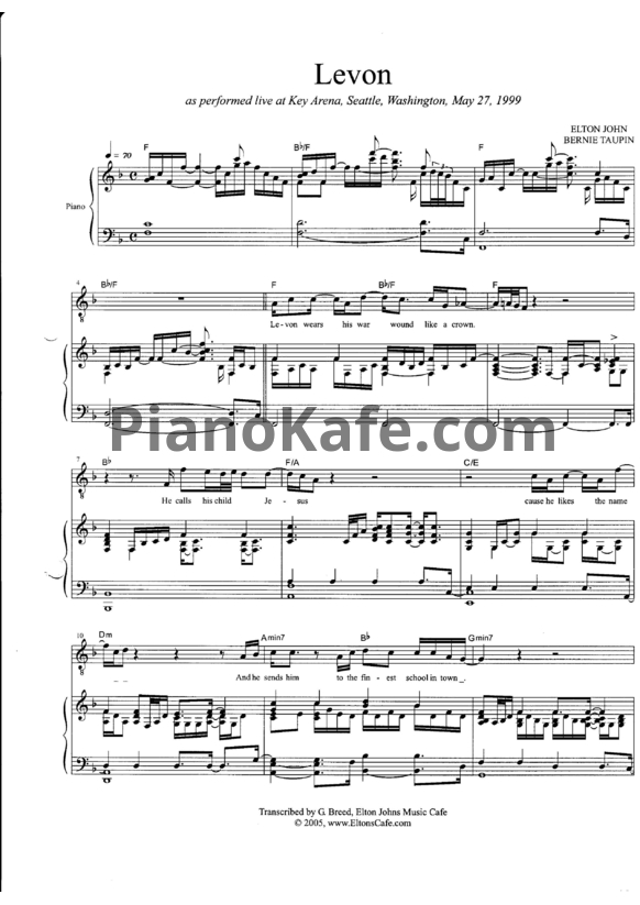 Ноты Elton John - Levon - PianoKafe.com