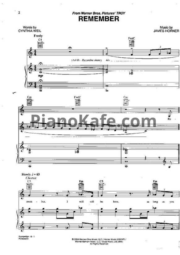 Ноты Josh Groban - Remember - PianoKafe.com