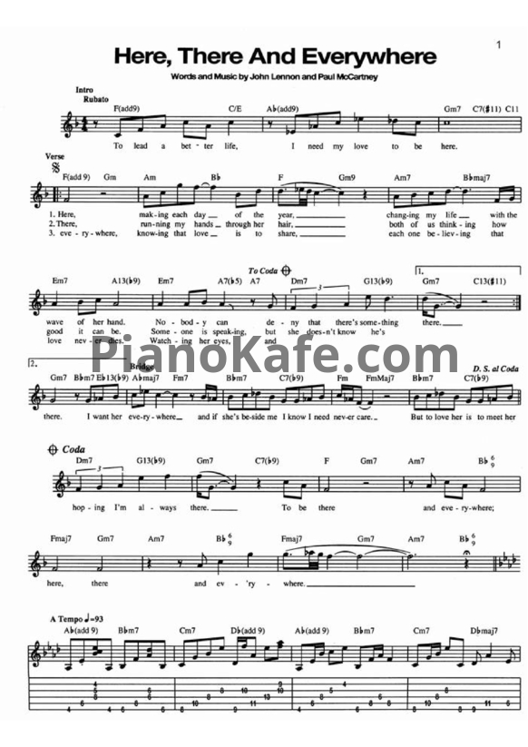 Ноты George Benson - Here, there and everywhere - PianoKafe.com