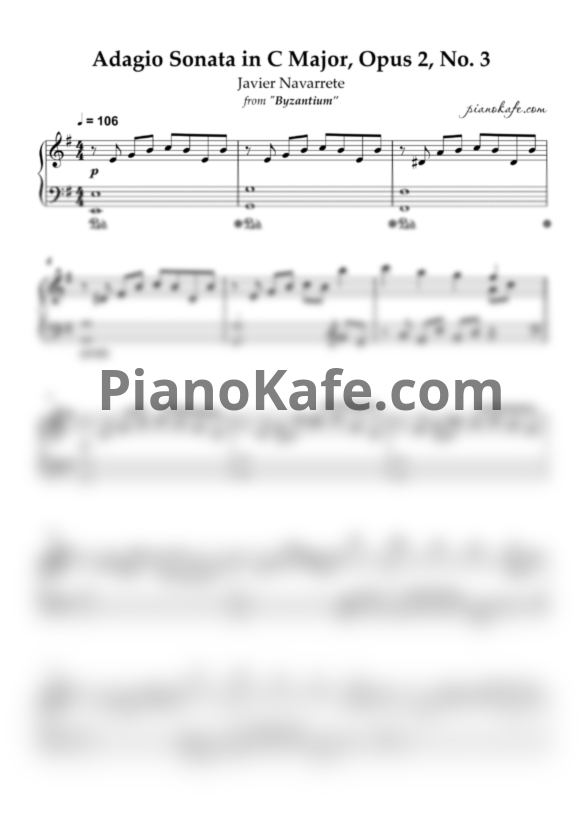 Ноты Javier Navarrete - Sonata in C Major, Opus 2, No. 3 - Adagio - PianoKafe.com
