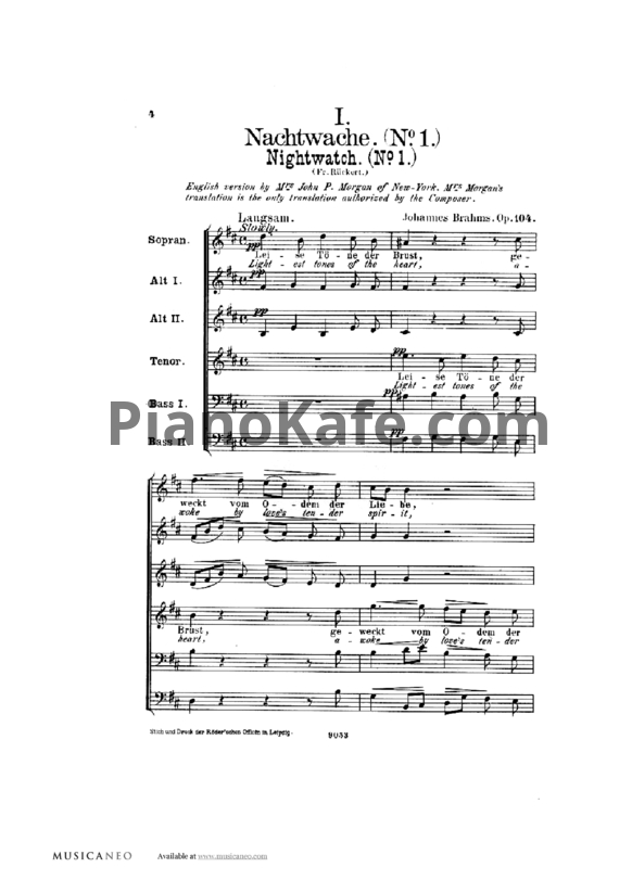 Ноты И. Брамс - 5 напевов (`Funf Gesaenge`) для смешанного хора (Op.104) - PianoKafe.com