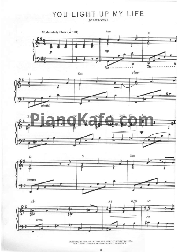 Ноты Joe Brooks - You light up my life (Piano solo) - PianoKafe.com