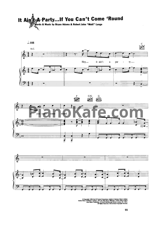 Ноты Bryan Adams - It ain't a party... If you can't come 'round - PianoKafe.com