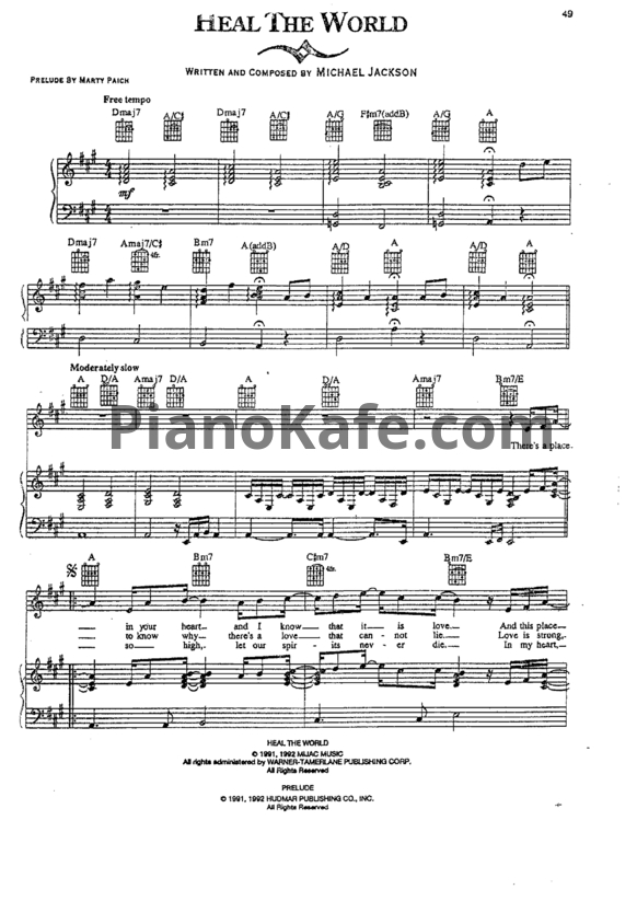 Ноты Michael Jackson - Heal the world - PianoKafe.com