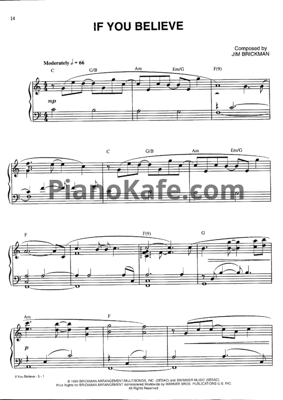 Ноты Jim Brickman - If you believe (Версия 2) - PianoKafe.com