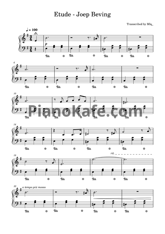 Ноты Joep Beving - Etude - PianoKafe.com