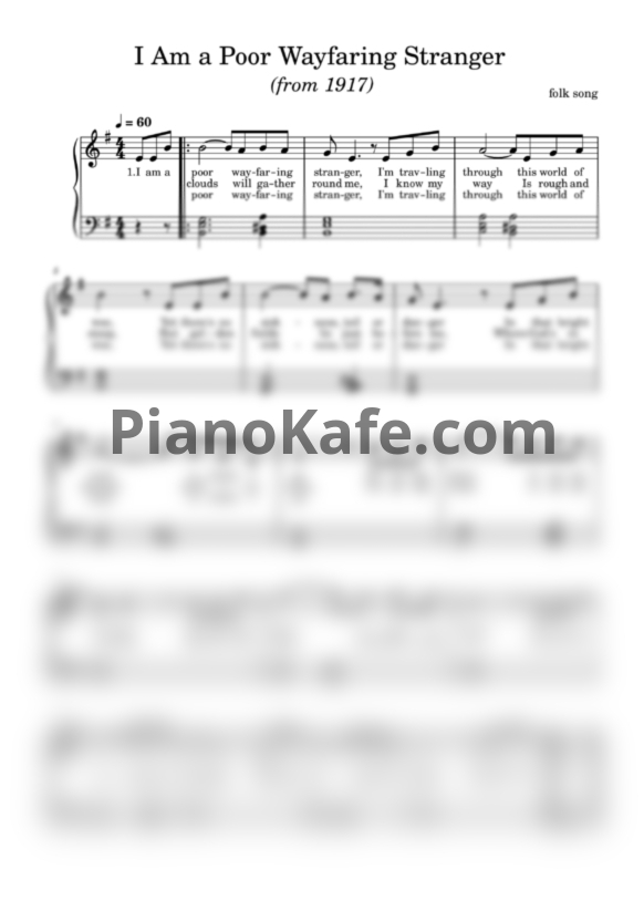 Ноты Jos Slovick - I Am a Poor Wayfaring Stranger (1917) - PianoKafe.com