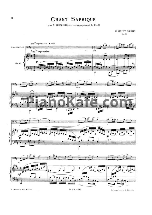 Ноты Камиль Сен-Санс - Сафическая песня ре мажор (Op. 91) - PianoKafe.com