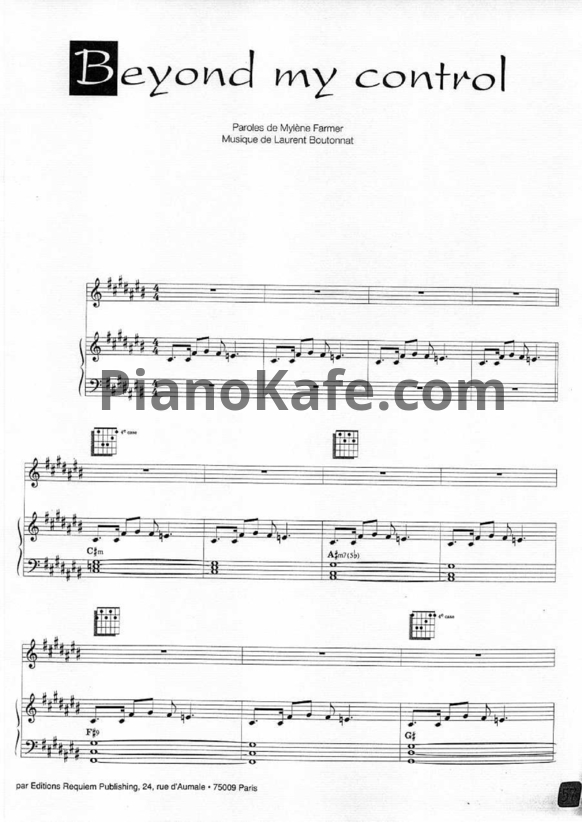 Ноты Mylene Farmer - Beyond my control - PianoKafe.com