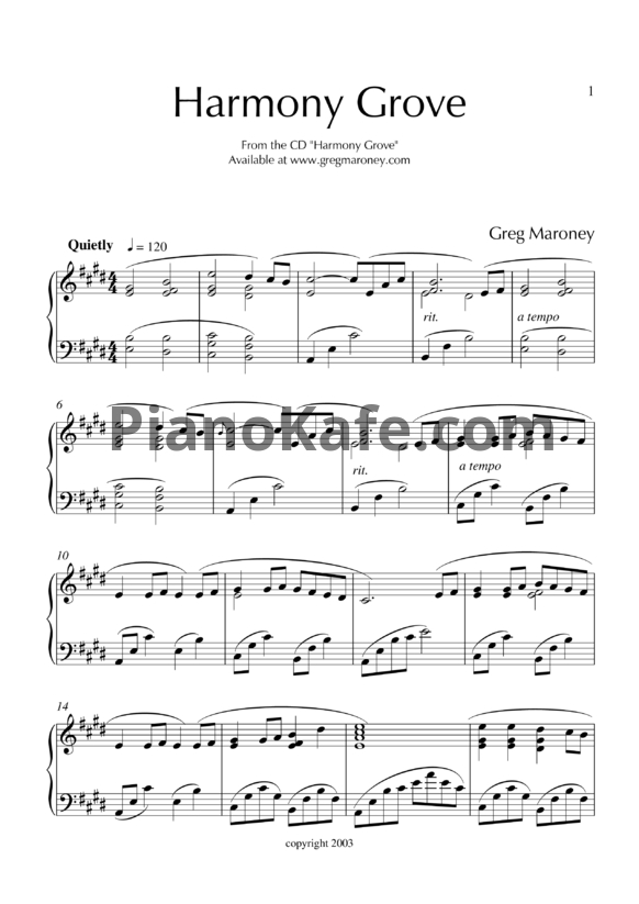 Ноты Greg Maroney - Harmony grove - PianoKafe.com