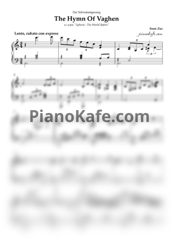 Ноты Inon Zur - The Hymn Of Vaghen - PianoKafe.com