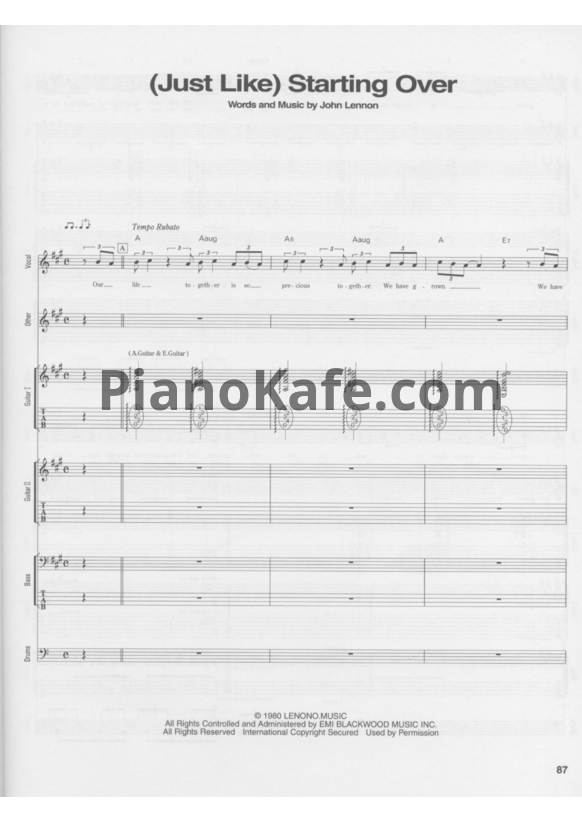 Ноты John Lennon - (Just like) Starting over (Партитура) - PianoKafe.com
