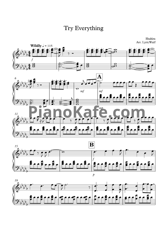 Ноты Shakira - Try everything - PianoKafe.com